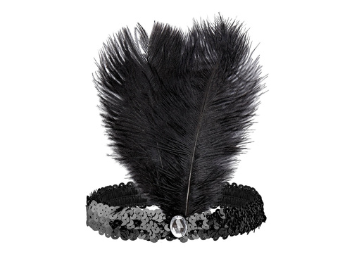 Bentiță retro neagră cu pene și paiete - 1 buc.