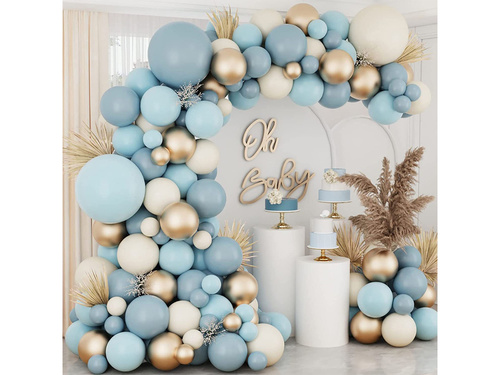 Balon albastru, crem și auriu set de baloane - 132 buc.