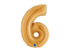 Balon din folie numărul 6 auriu - 14" - 1 buc.