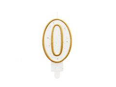 Lumânare numerică cu margine aurie și sclipici - 0 - 1 buc.