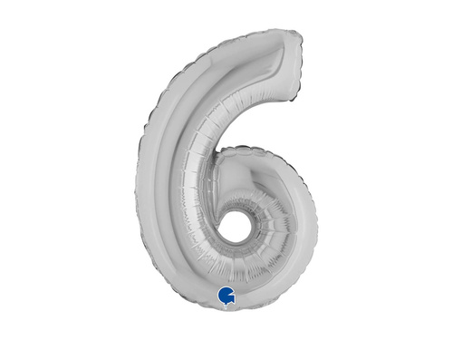 Balon cu numărul 6 din folie argintie - 14" - 1 buc.
