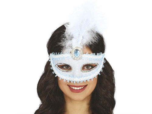 Mască de carnaval albastră cu pană - 1 buc.