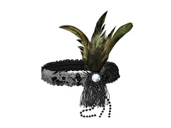 Bentiță neagră din paiete cu pene și perle