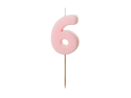 Lumânare număr șase roz - 6 - 1 buc.