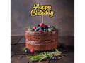 Topper pentru tort Happy Birthday auriu și negru - 1 buc.