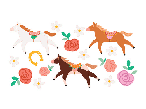 Tatuaje lavabile Cai și flori - 16 buc.