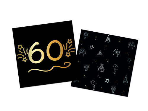 Șervețele pentru a 60-a aniversare negru - 33 cm - 16 buc.