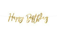 Banner auriu cu inscripția Happy Birthday - 62 cm - 1 buc.