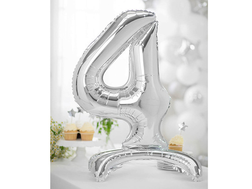 Balon folie în picioare numărul 4 argintiu - 70 cm