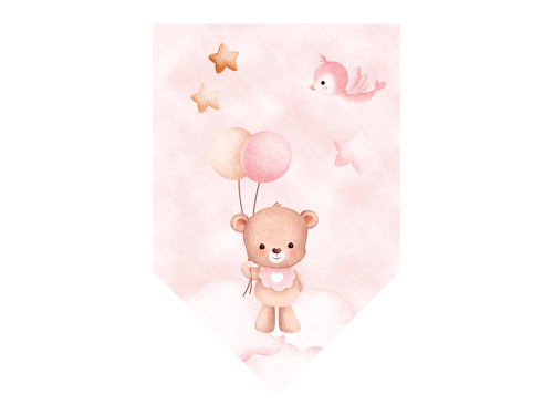 Banner cu stegulețe roz „Ursuleți cu balonașe” – 5 m – 1 bucată.