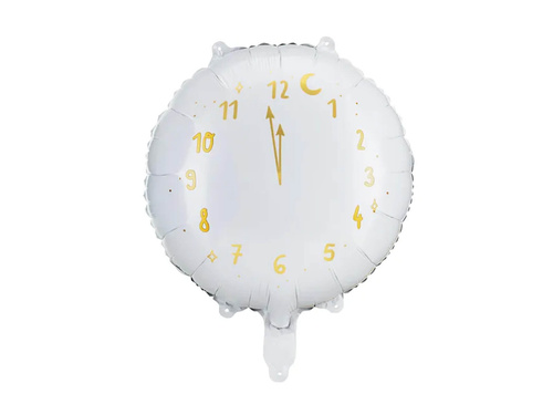 Balon alb cu ceas din folie - 35 cm - 1 buc.
