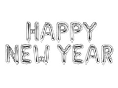 Baloane din folie Happy New Year argint - 35 cm înălțime