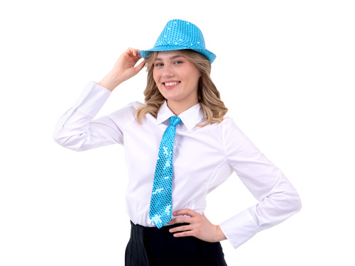 Cravată cu paiete - albastru - 36 cm - 1 buc.