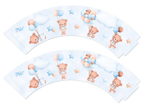 Cupcake cupcakes albastru Ursuleți Teddy cu baloane - 6 buc.