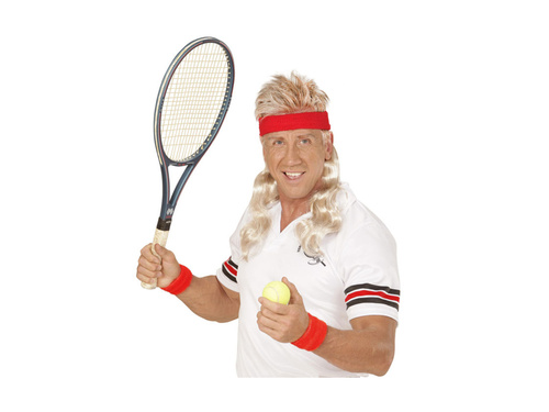 Bandă roșie de sport cu păr blond creț