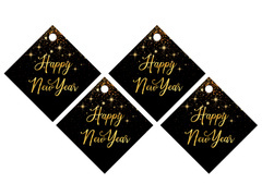 Pandantive strălucitoare cu panglică de vodcă Happy New Year - 12 buc.