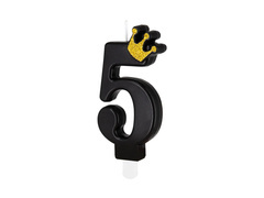 Lumânare numărul cinci neagră cu coroană - 5 - 1 buc.