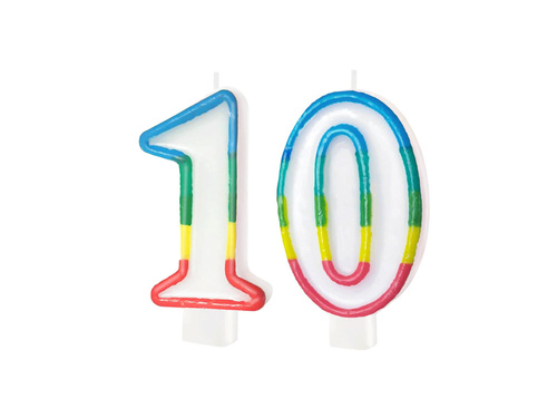 Lumânări numerice cu o margine colorată numărul 10 - 8,5 cm - 2 buc.