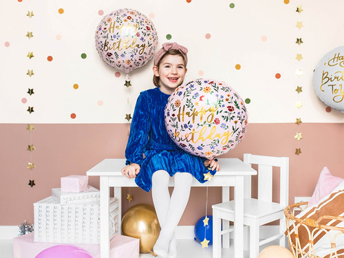 Balon de folie cu flori Happy Birthday - 45 cm - 1 buc.