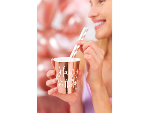 Cupe Happy Birthday roz auriu - 260 ml - 6 buc.