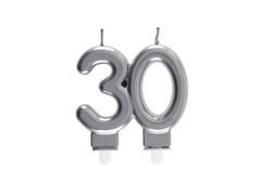 Lumânare argintie pentru a 30-a aniversare - 7,5 cm - 1 buc.