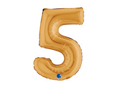 Balon din folie numărul 5 auriu - 14" - 1 buc.