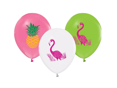 Baloane aniversare Flamingo și ananas - 30 cm - 5 buc.