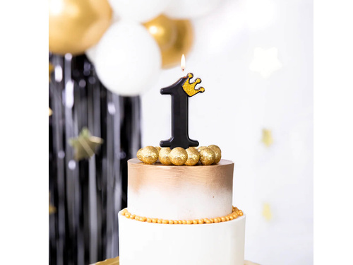 Lumânare numărul unu neagră cu coroană - 1 - 1 buc.