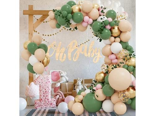 Set de baloane pentru ghirlanda de baloane verde-bej-auriu - 150 buc.