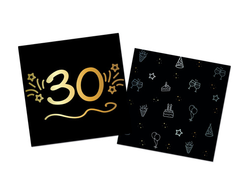 Șervețele pentru a treizecea aniversare negru - 33 cm - 16 buc.