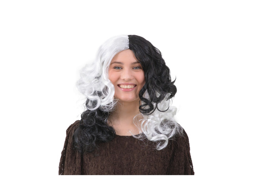 Peruca lungă creț - alb și negru - 1 buc.