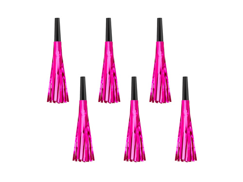 Fluier de trompetă derulat cu ciucuri roz - 6 buc