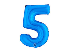 Balon din folie numărul 5 albastru - 14" - 1 buc.