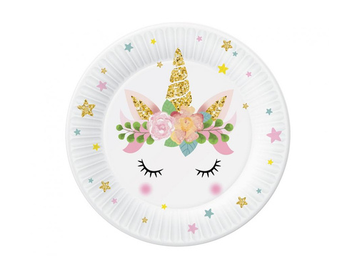 Farfurii aniversare Floral Unicorn - 18 cm - 6 buc.
