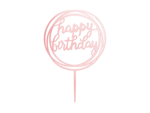 Topper pentru tort Happy Birthday aur roz - 1 buc.