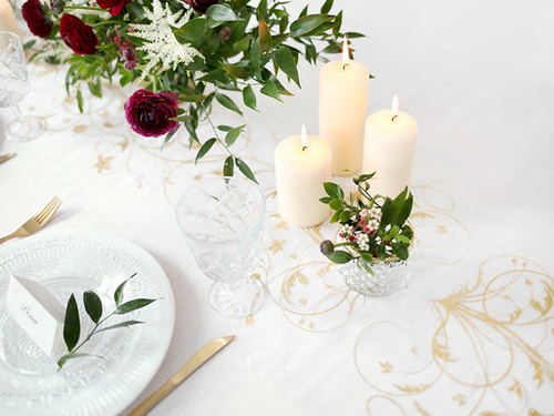 Organza ecru cu imprimeu auriu - 36 cm x 9 m.