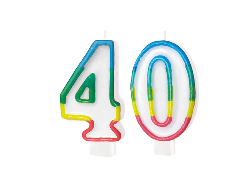 Lumânări numerice cu o margine colorată numărul 40 - 8,5 cm - 2 buc.