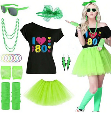 Set disco 80s verde neon