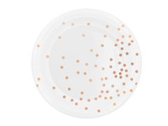 Farfurii de hârtie albe cu puncte roz și aurii - 23 cm - 6 buc.