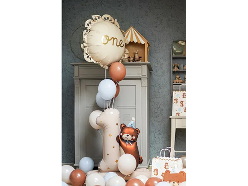 Balon vertical din folie numărul 1 cu ursuleț de pluș - 81 cm - 1 buc.