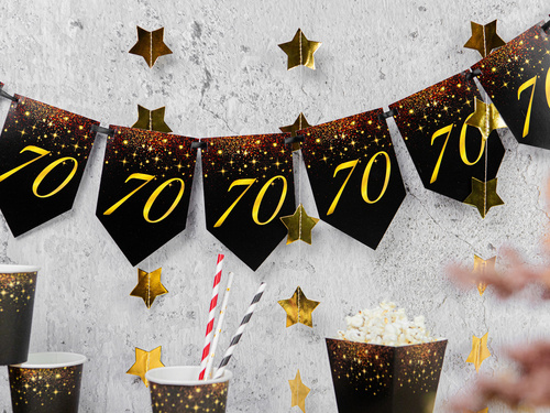 Banner cu stegulețe „Sparkling” pentru aniversarea de 70 de ani – 5 m.