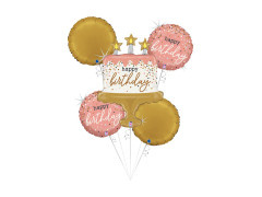 Buchet de baloane din folie Happy Birthday cake - 26" + 14" - 5 buc.
