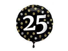 Balon din folie pentru a 25-a aniversare negru - 45 cm - 1 buc.