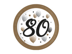 Farfurii aniversare 80 de ani - 23 cm - 8 buc.