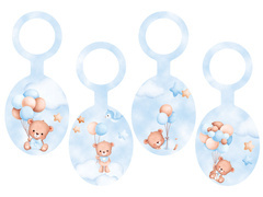 Pandantive pentru sticle albastru Ursuleți de pluș cu baloane - 8 buc.