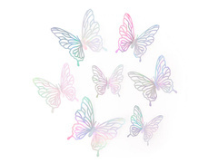 Abțibilduri argintii holografice cu fluturi întredeschiși - 12 buc.