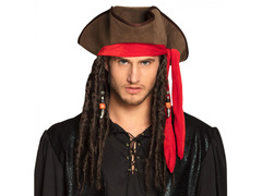 Pălărie de pirat maro cu păr - 1 buc.