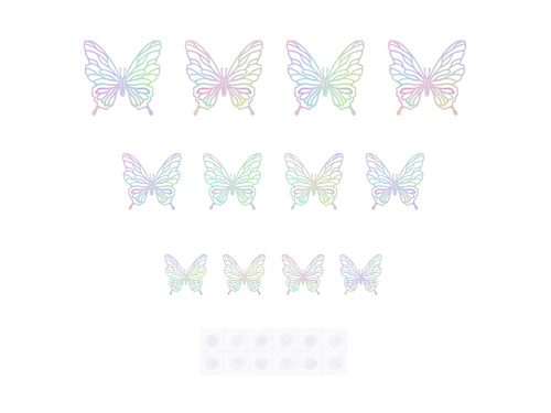 Abțibilduri argintii holografice cu fluturi întredeschiși - 12 buc.