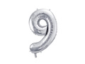 Balon din folie numărul 9 argintiu - 72 cm - 1 buc.