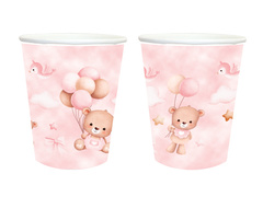 Pahare de hârtie Ursuleți Teddy cu baloane roz - 250 ml - 6 buc.
